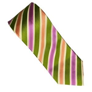 Bocara Striped Necktie Mens OS Green Purple Orange Silk Palm Beach Pastels 60x4